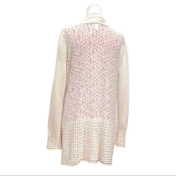 NEW Chico’s Cream Open front Cardigan Sweater with lace back Women’s Sz 12 - Picture 3 of 8